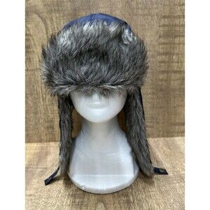 Timberland kids trapper hat size Small Medium navy fabric and gray faux fur